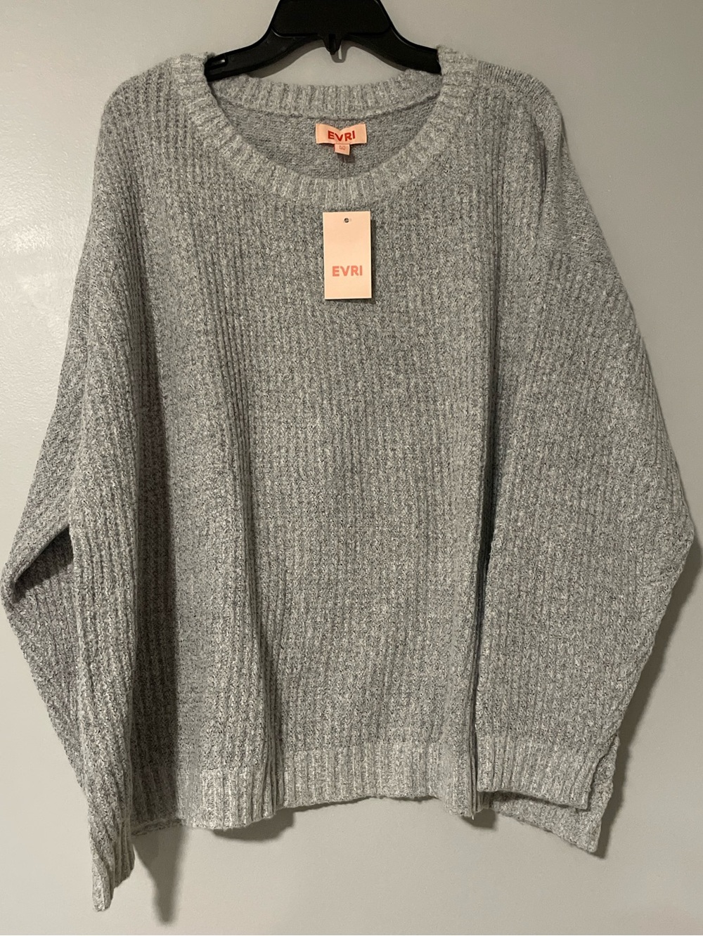 🩶NWT EVRI Women’ Grey Ribbed Crewneck Sweater